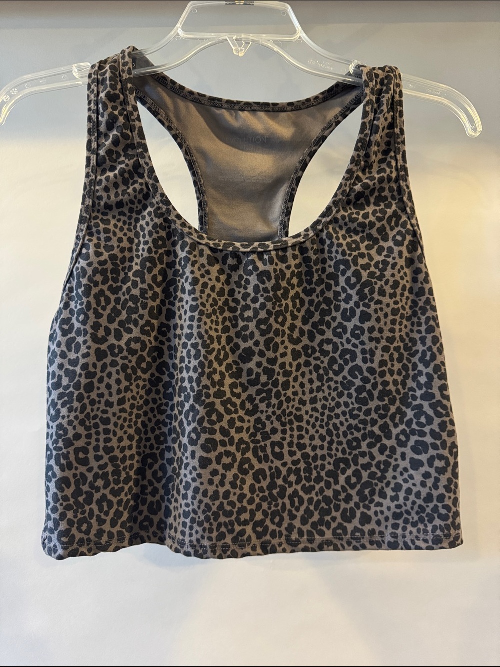 Women's Racerback Leopard Print Sport Tank Top Gray and Black